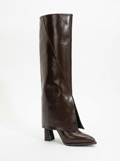 Bota Aja para mujer hasta la rodilla con tacón de bloque marrón convertible