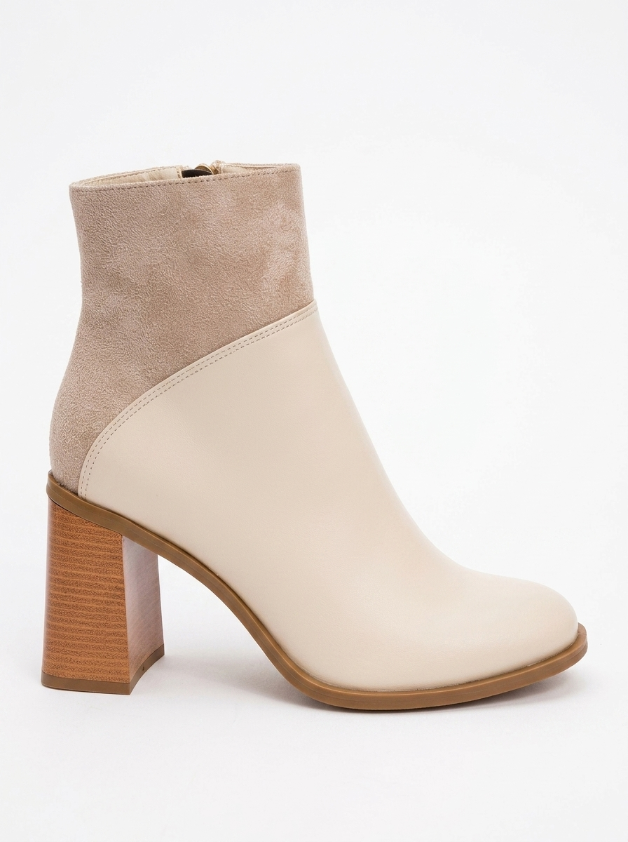 Ropa - Botín con tacón de bloque y cremallera beige (Mujer)