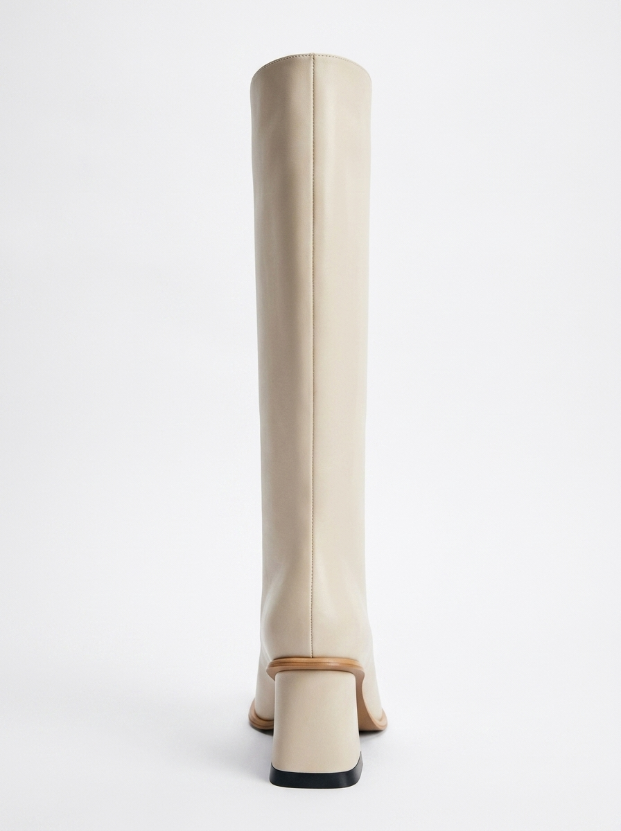 Paradis - Off-White Genuine Leather Block Heel Knee-High Boot (Women)
