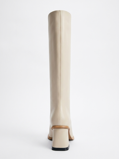 Paradis - Off-White Genuine Leather Block Heel Knee-High Boot (Women)
