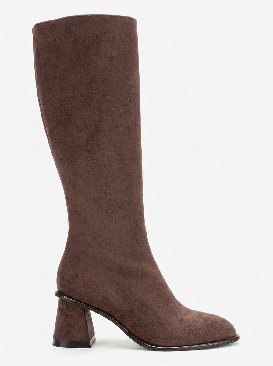 Paradis - Bota alta de ante marrón con tacón de bloque (Mujer)
