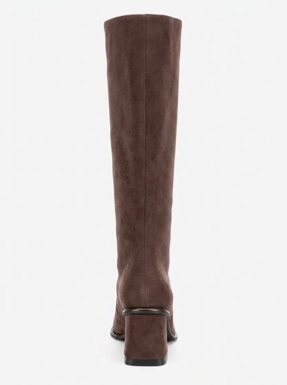 Paradis - Bota alta de ante marrón con tacón de bloque (Mujer)