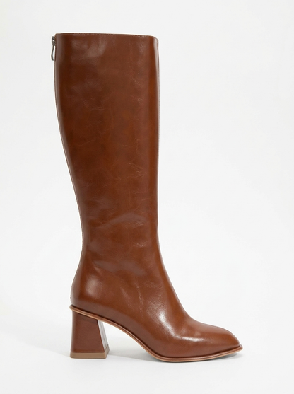 Paradis - Bota alta con tacón de bloque Cognac (Mujer)