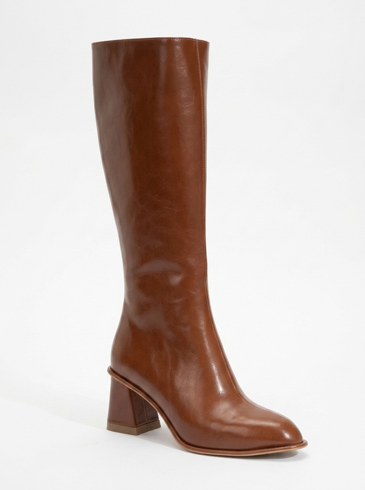 Paradis - Cognac Block Heel Knee-High Boot (Women)