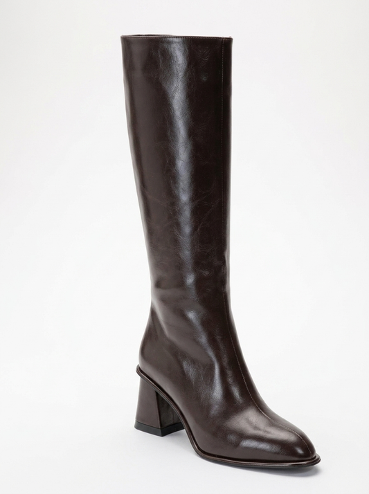 Paradis - Brown Block Heel Knee-High Boot (Women)