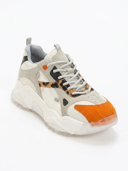 Loretta - White Orange Platform Sneakers