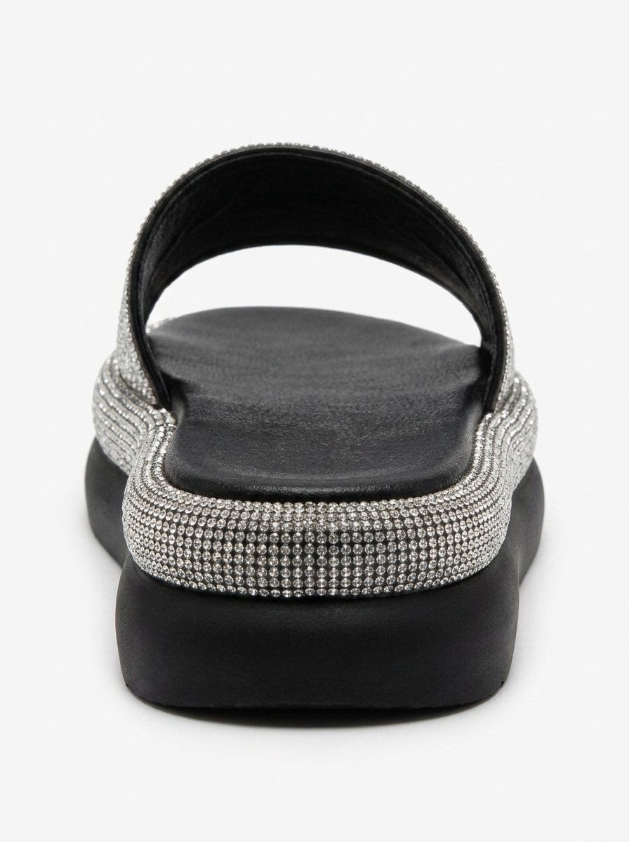 Chancla de plataforma Oeste con diamantes de imitación negros (Mujer)
