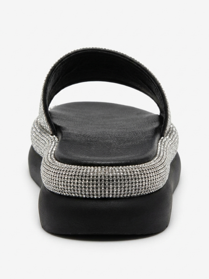 Chancla de plataforma Oeste con diamantes de imitación negros (Mujer)