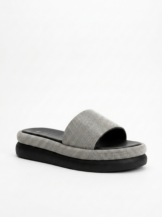 Oeste Black Rhinestone Platform Slide (Women)