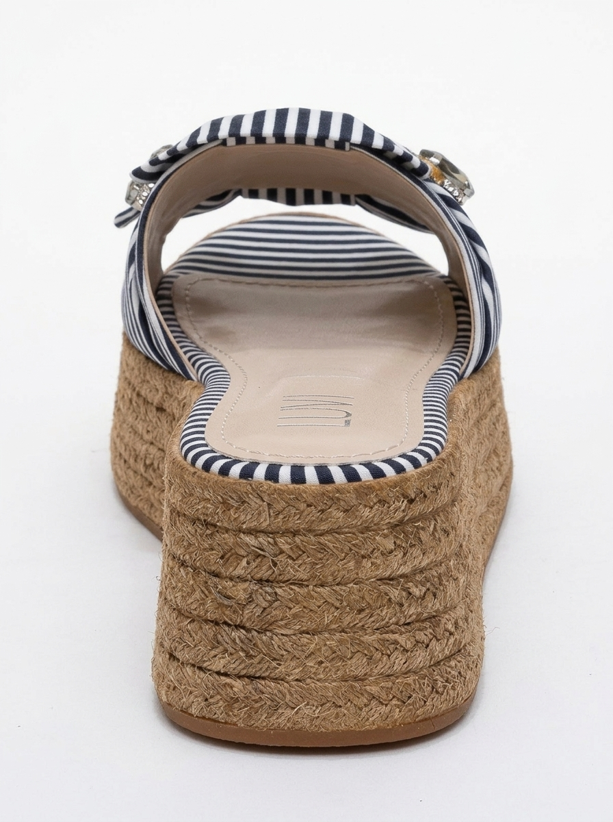 Sandalias Shara de plataforma con lazo y hebilla de abeja, a rayas azul marino y blanco (mujer)