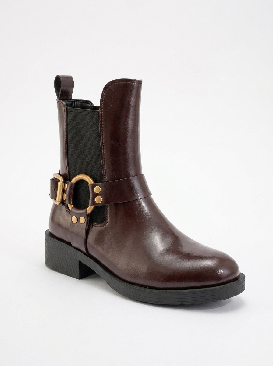 Stone - Botín abrochado con cremallera borgoña (Mujer)