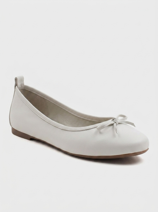 01 - White Genuine Leather Ballet Flat (Women)