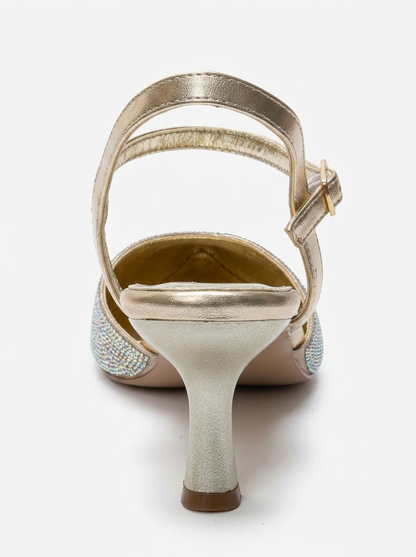 NIVORA - Gold Stiletto Heel Evening Shoe (Women)