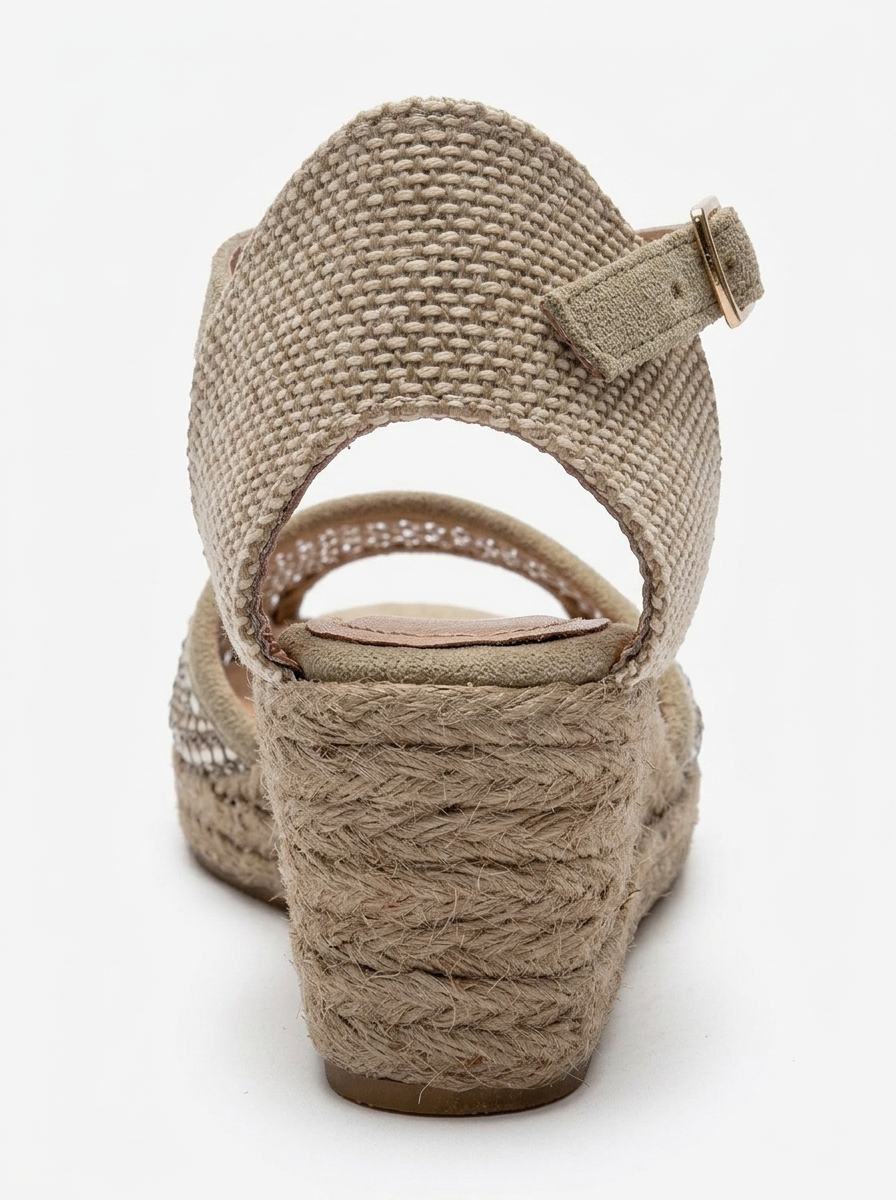 DRELIX - Beige Genuine Leather Wedge Heel Espadrille Sandal (Women)
