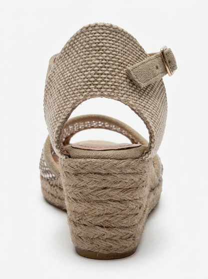 DRELIX - Beige Genuine Leather Wedge Heel Espadrille Sandal (Women)