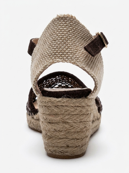 DRELIX - Cognac Genuine Leather Wedge Heel Espadrille Sandal (Women)