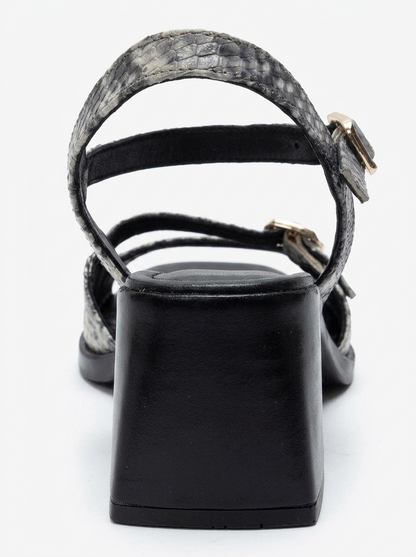 YOLEN - Black Patterned Genuine Leather Block Heel Sandal (Women)