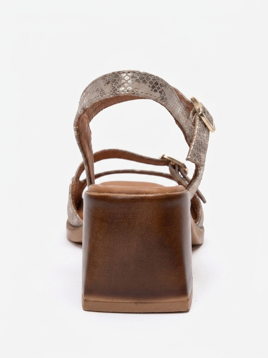 YOLEN - Beige Patterned Genuine Leather Block Heel Sandal (Women)