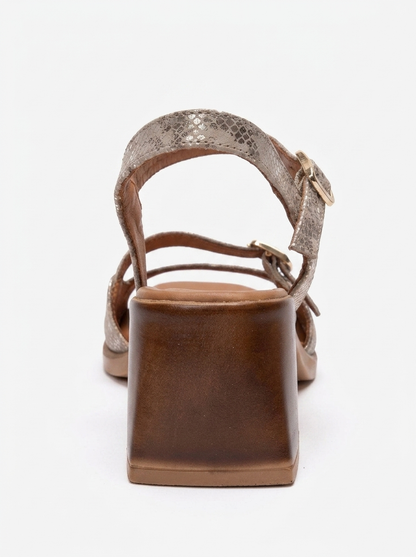 YOLEN - Beige Patterned Genuine Leather Block Heel Sandal (Women)