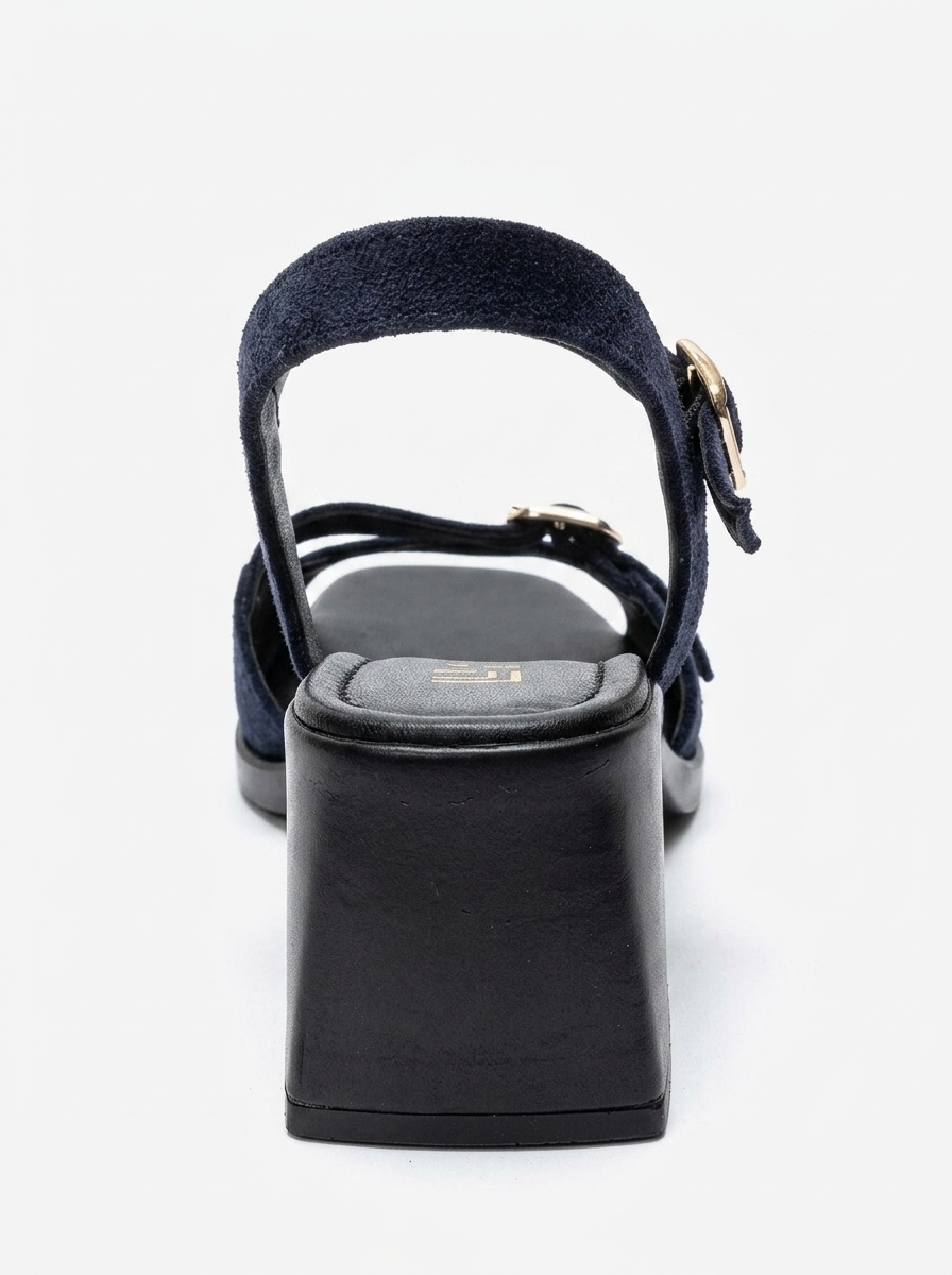 YOLEN - Navy Genuine Leather Block Heel Sandal (Women)