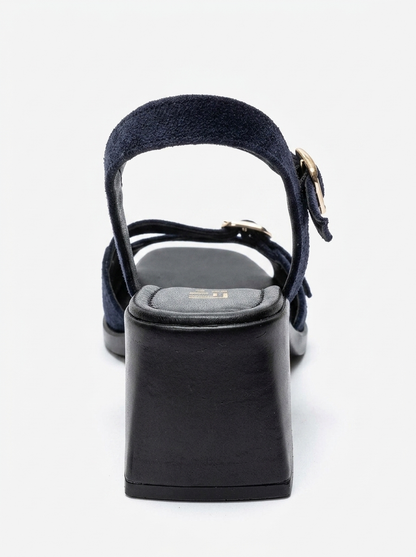 YOLEN - Navy Genuine Leather Block Heel Sandal (Women)