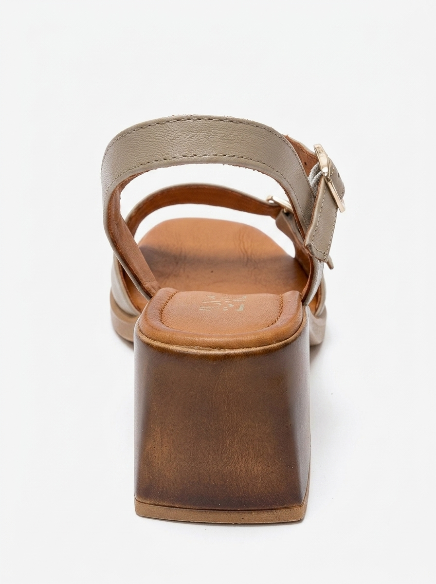 Yolen - Beige Genuine Leather Block Heel Sandal (Women)