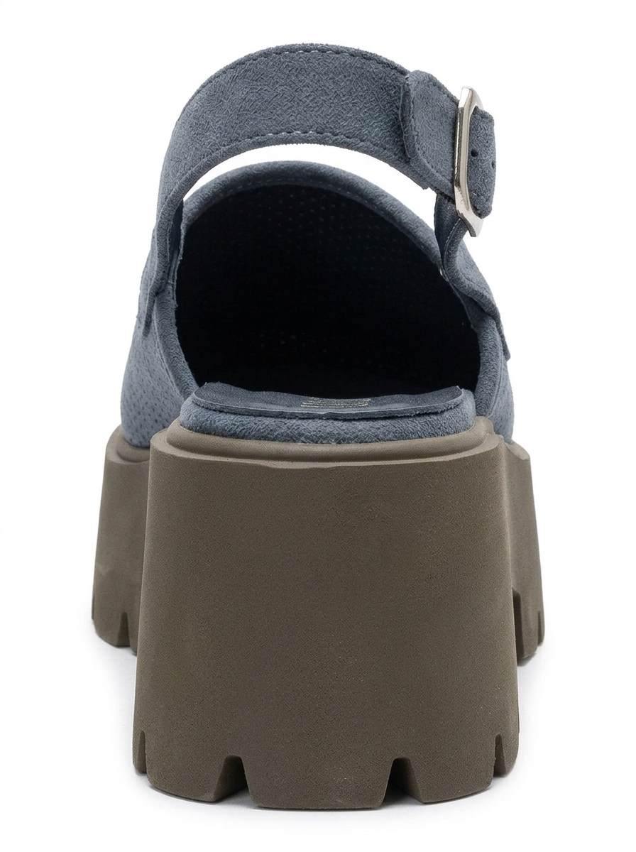 CALDRIS - Denim Blue Genuine Leather Closed-Toe Platform Sandal (Women)