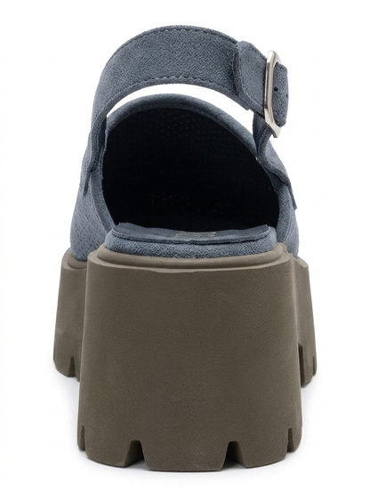 CALDRIS - Denim Blue Genuine Leather Closed-Toe Platform Sandal (Women)
