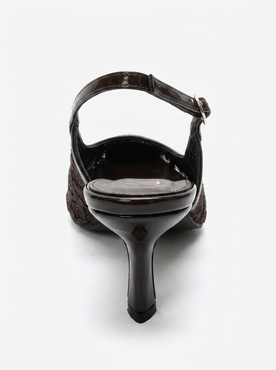 CLEM - Brown Lace-Detail Gold Toe Heeled Pump (Women)