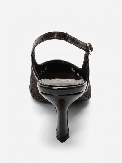 CLEM - Brown Lace-Detail Gold Toe Heeled Pump (Women)