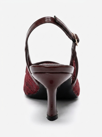 CLEM - Burgundy Lace-Detail Gold Toe Heeled Pump (Women)