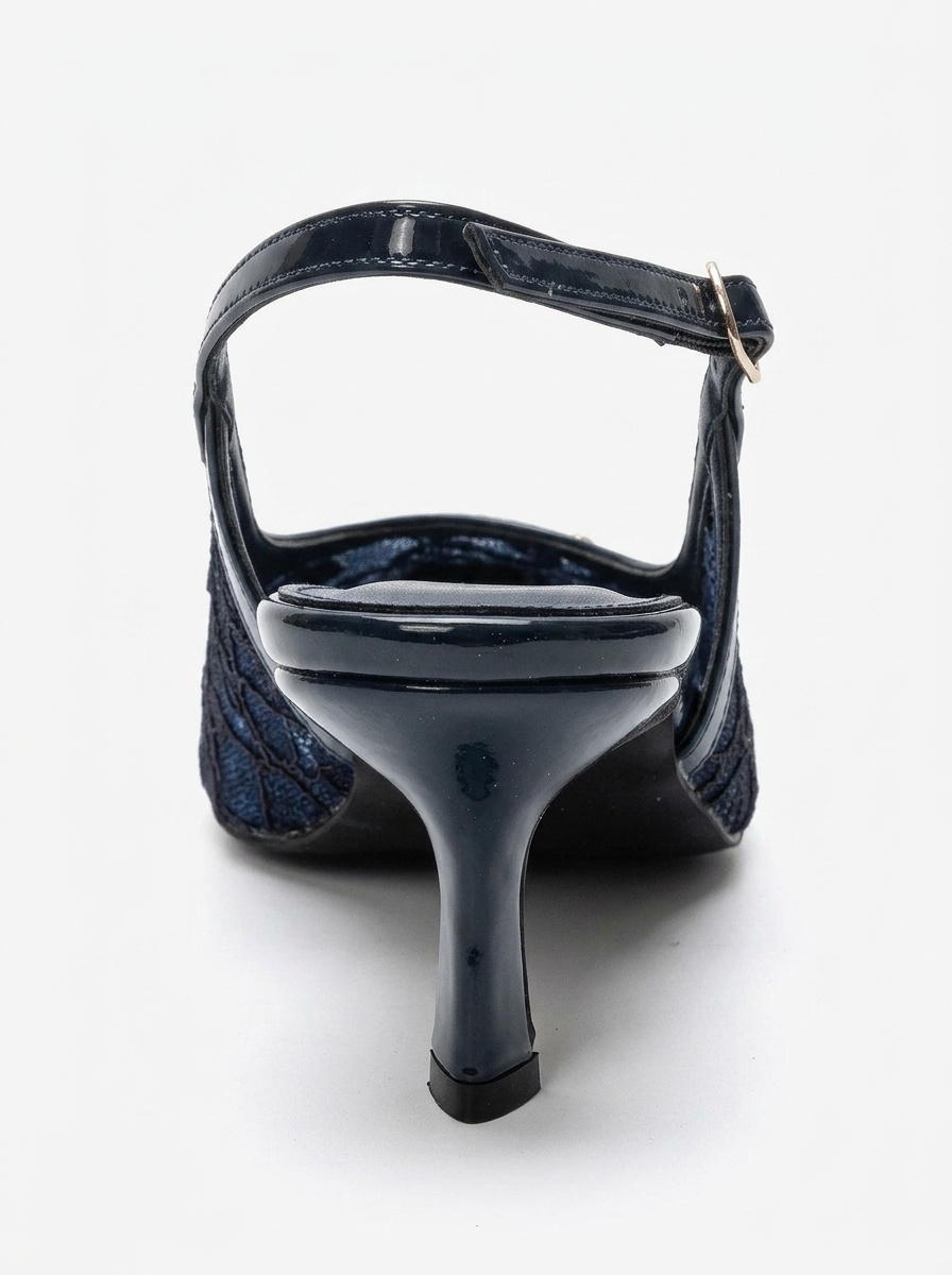 CLEM - Navy Lace-Detail Gold Toe Heeled Pump (Women)