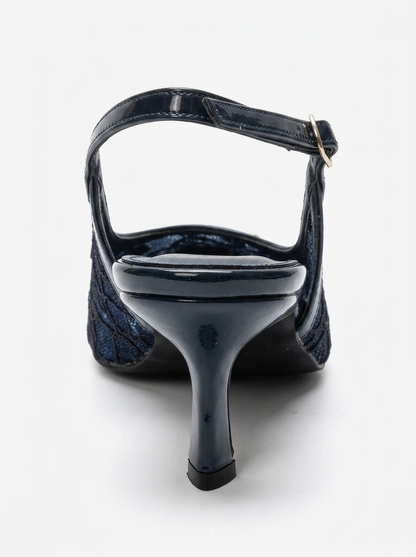 CLEM - Navy Lace-Detail Gold Toe Heeled Pump (Women)
