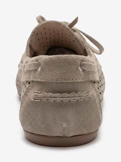 Stevo - Beige Genuine Suede Leather Lace-Up Loafer (Women)