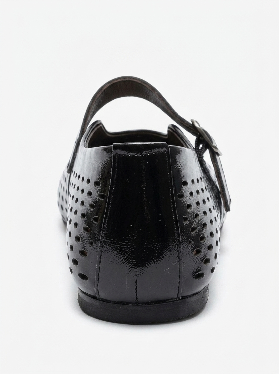 Arian - Black Genuine Leather Perforated Ballerina Flat (Women)