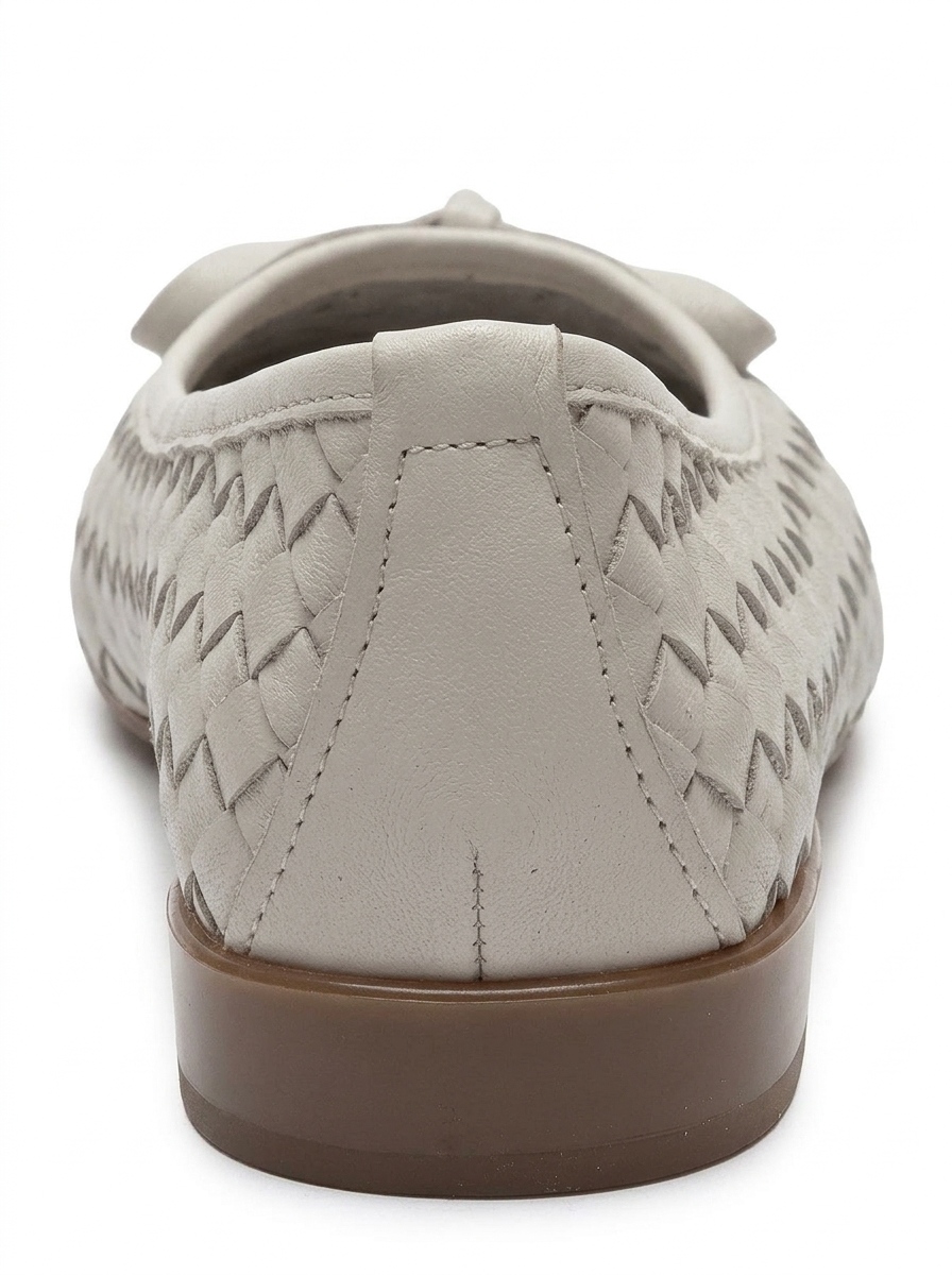 Garen - Off-White Genuine Leather Woven Bow Ballerina Flat (Women)