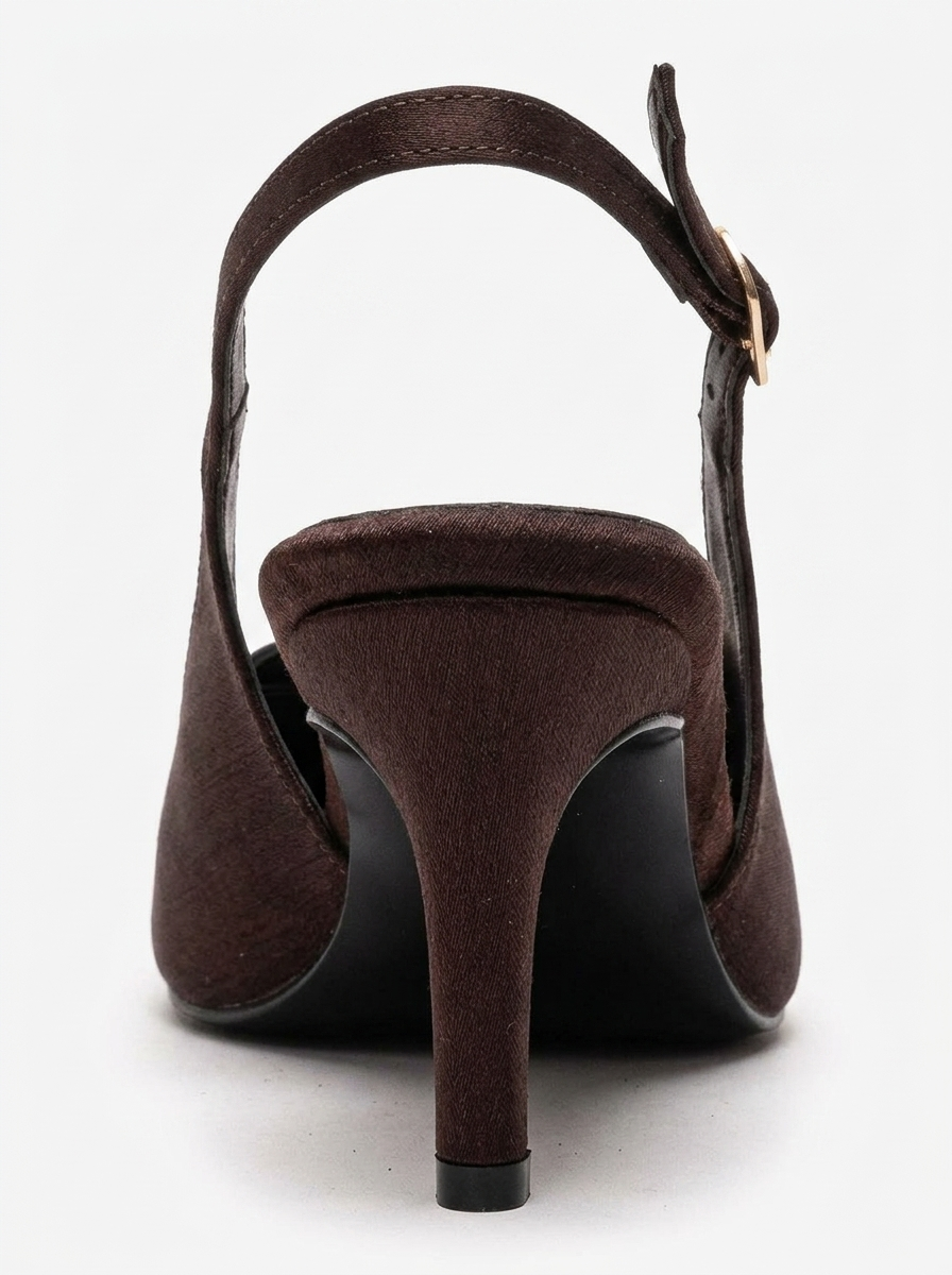 SOLLENNE - Brown Satin Buckle Stiletto Pump (Women)