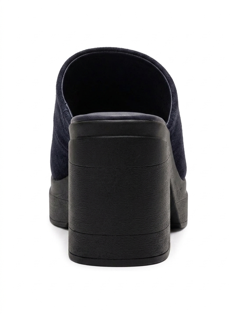 NOLA - Navy Genuine Leather Block Heel Slide (Women)