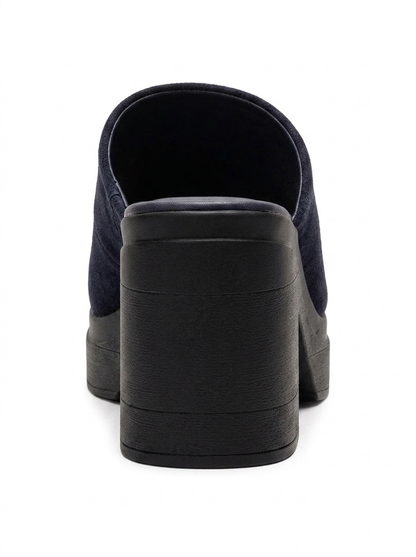 NOLA - Navy Genuine Leather Block Heel Slide (Women)