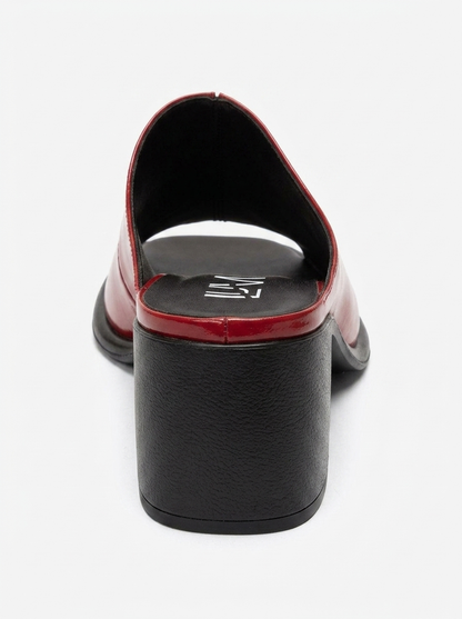 SOREX - Red Genuine Leather Block Heel Slide (Women)