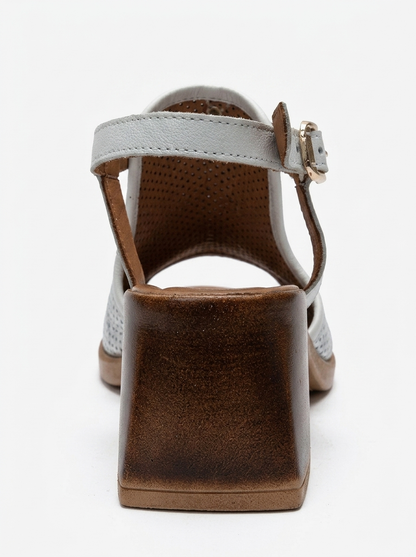 JANELLE - White Genuine Leather Block Heel Sandal (Women)
