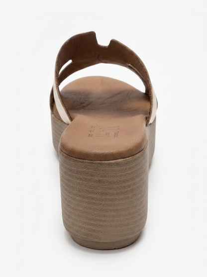 LIA - Gold Genuine Leather Wedge Heel Slide (Women)