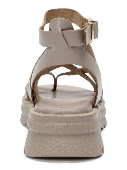 Elsa - Off-White Genuine Leather Multi-Strap Toe-Post Sandal (Women)