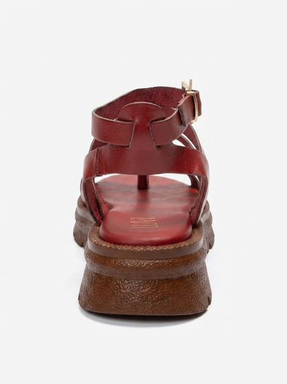 ELSA - Red Genuine Leather Multi-Strap Toe-Post Sandal (Women)
