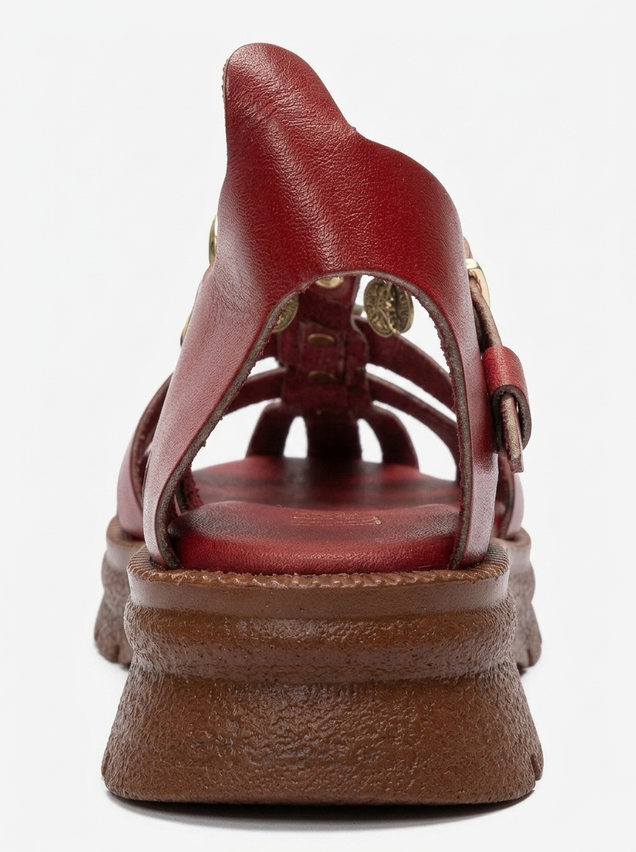 SOLIS - Red Genuine Leather Beaded Sandal (Women)