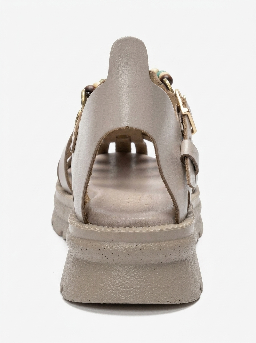 SOLIS - Cream Genuine Leather Beaded Sandal (Women)