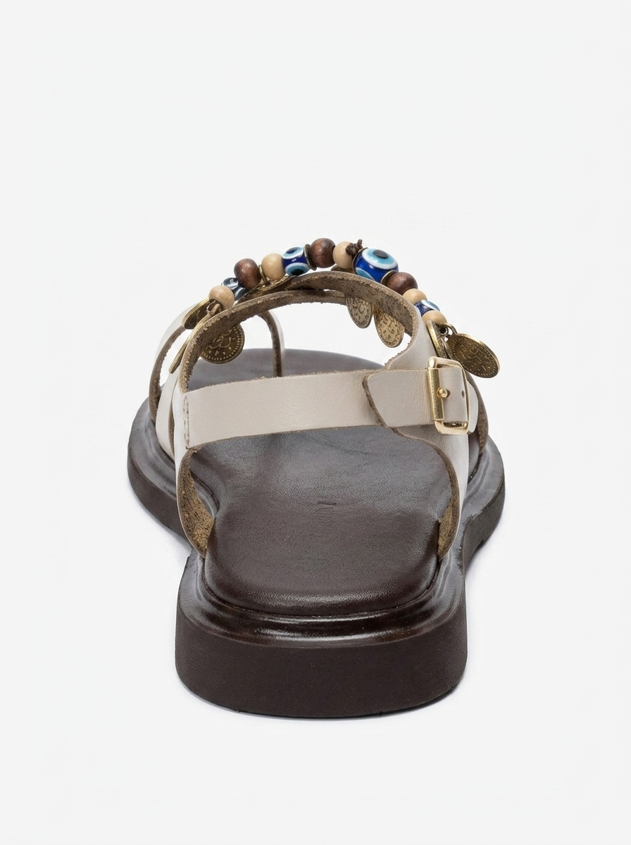 HUSH - Cream Genuine Leather Beaded Toe-Post Sandal (Women)