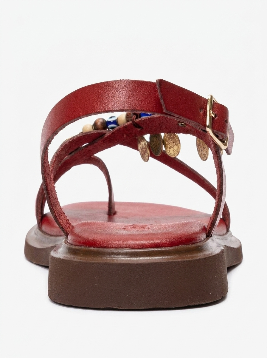 HUSH - Red Genuine Leather Toe-Post Sandal (Women)