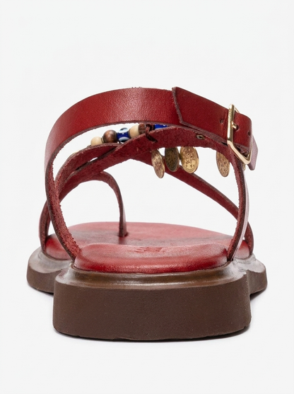 HUSH - Red Genuine Leather Toe-Post Sandal (Women)