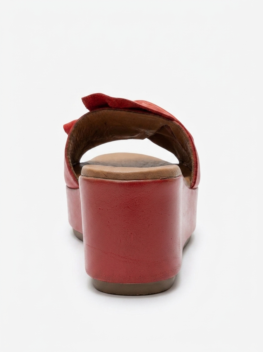 JEFF - Red Genuine Leather Wedge Heel Slide (Women)